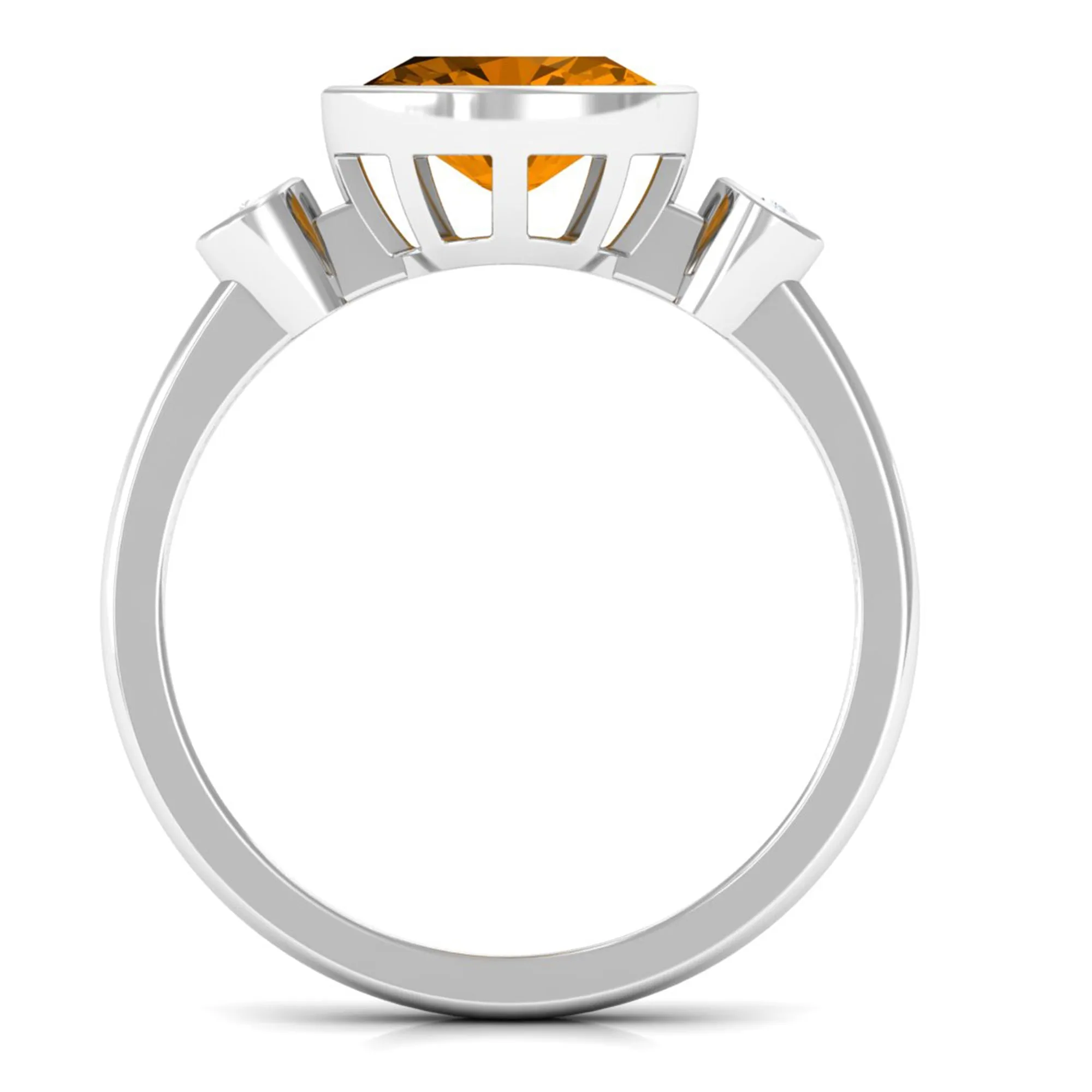 Oval Cut Citrine Solitaire East West Ring with Diamond Stones