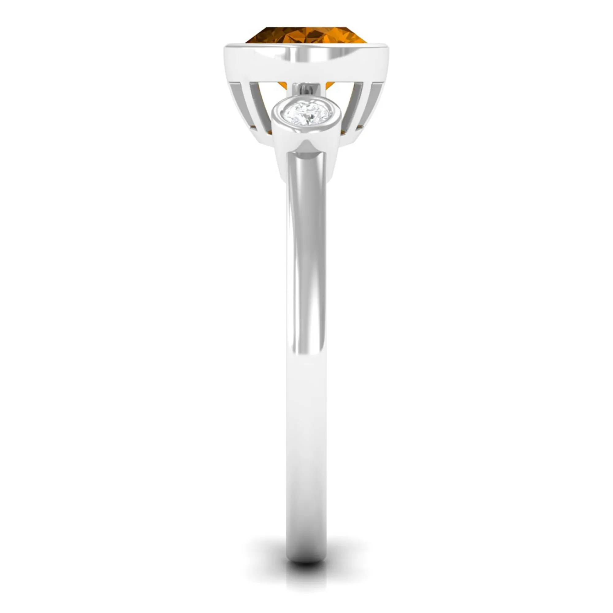 Oval Cut Citrine Solitaire East West Ring with Diamond Stones