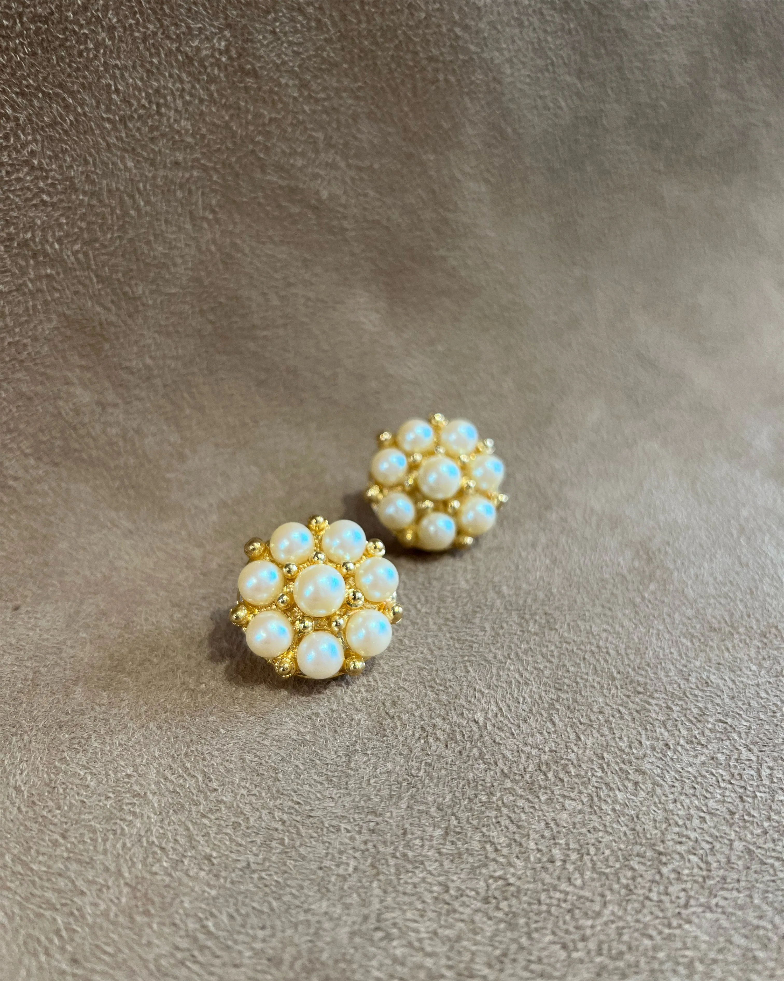Pearl and Gold Vintage Statement Round Pierced Earrings