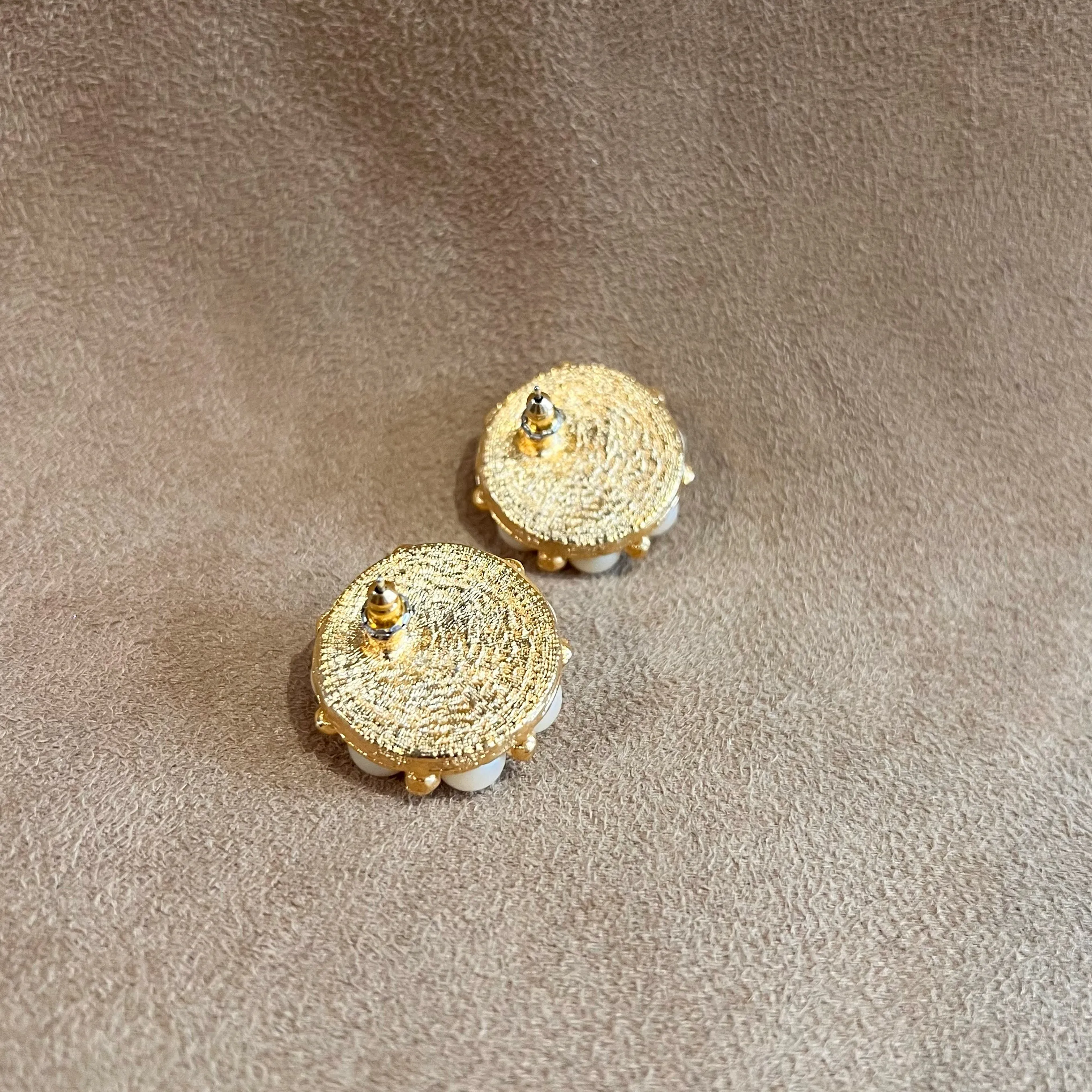 Pearl and Gold Vintage Statement Round Pierced Earrings