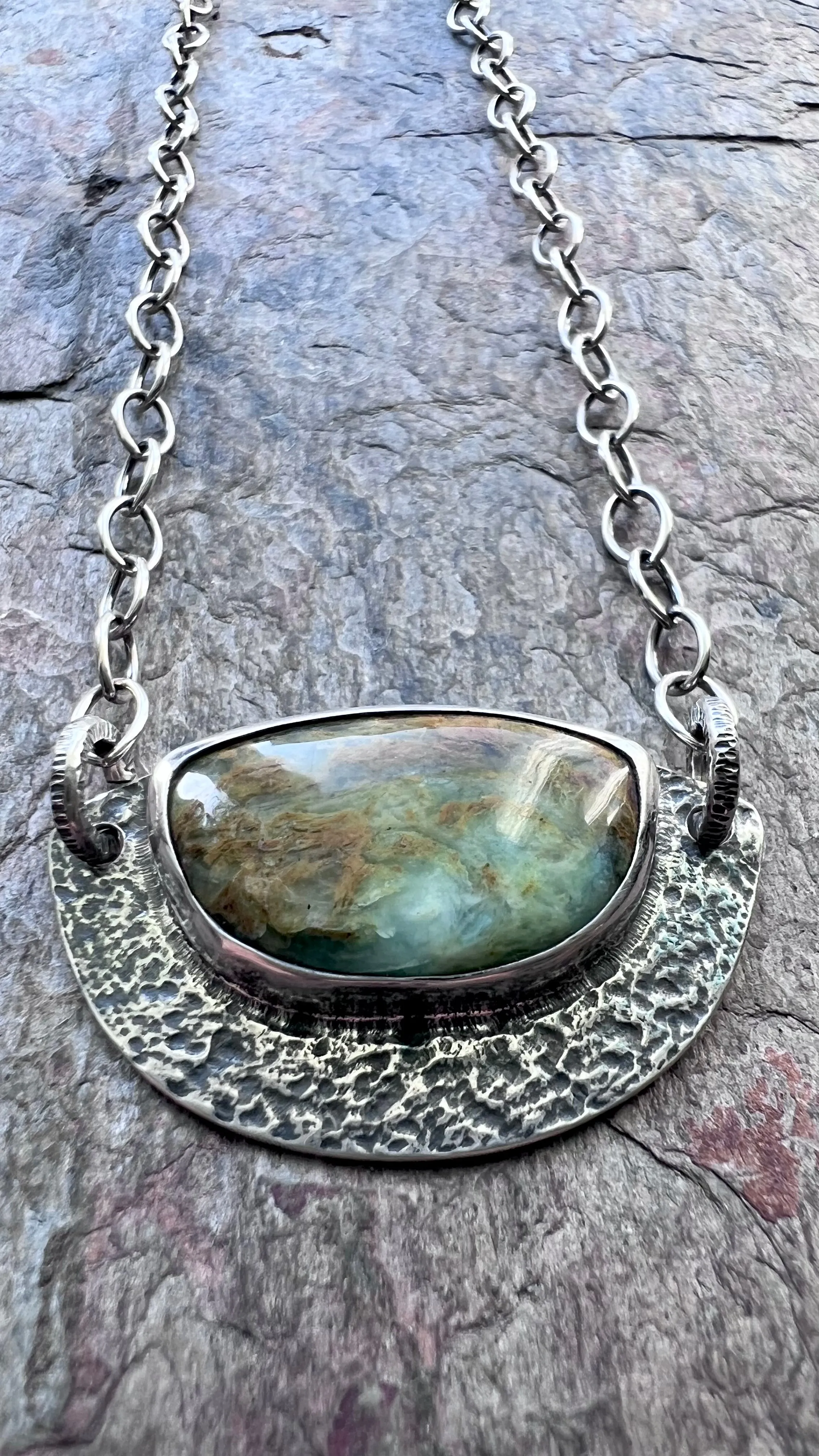 Peruvian Opal Sterling Silver Necklace - Handmade One-of-a-kind Pendant on Sterling Silver Chain