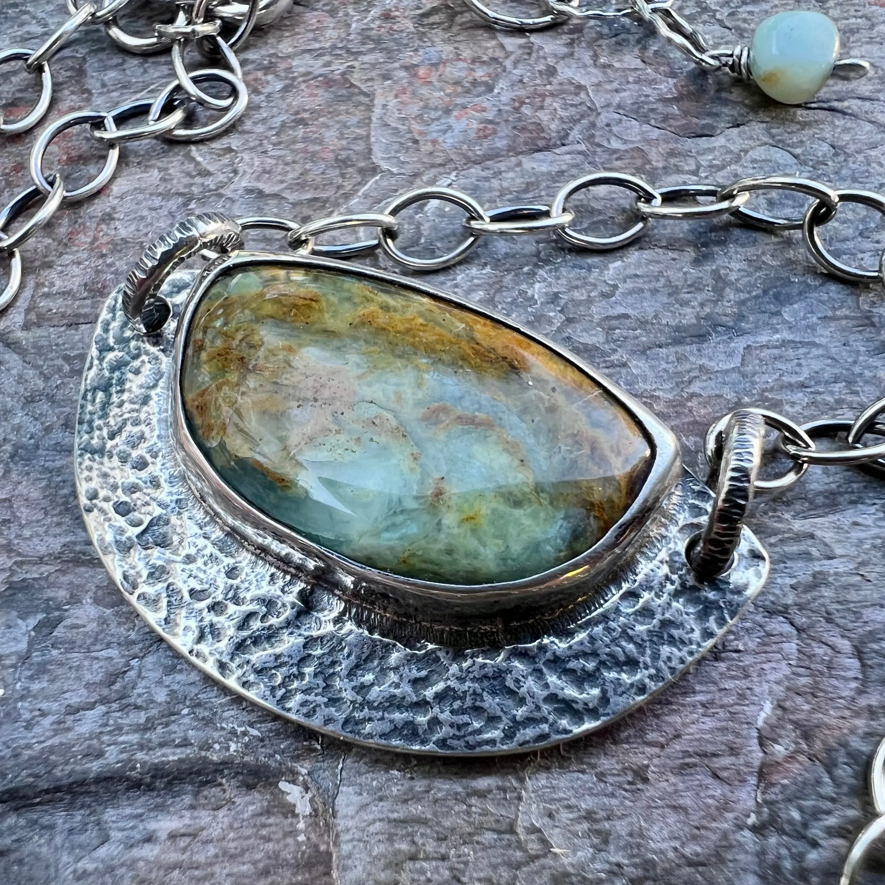 Peruvian Opal Sterling Silver Necklace - Handmade One-of-a-kind Pendant on Sterling Silver Chain