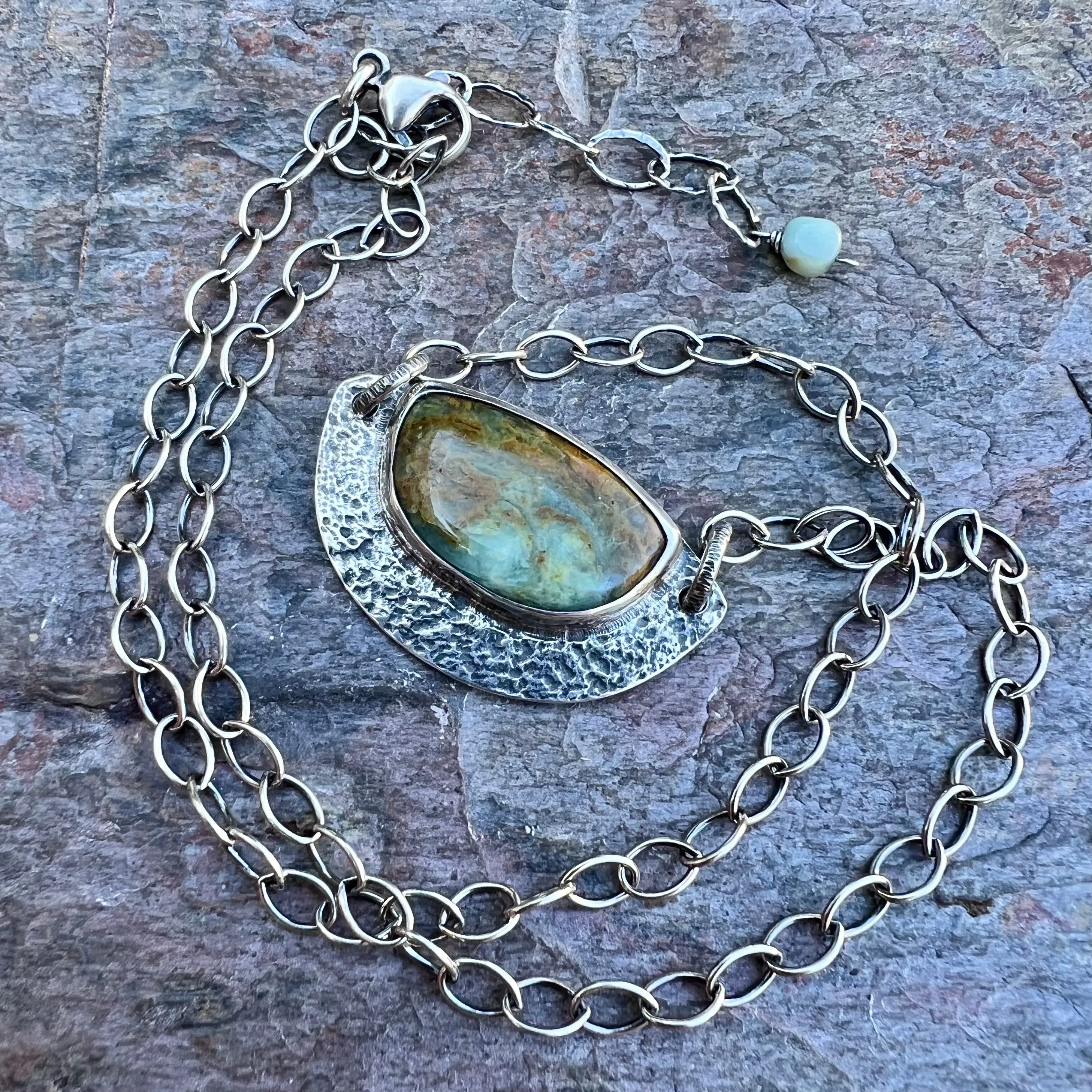Peruvian Opal Sterling Silver Necklace - Handmade One-of-a-kind Pendant on Sterling Silver Chain