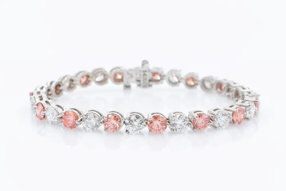 Pink and White Lab Grown Diamond Tennis Bracelet