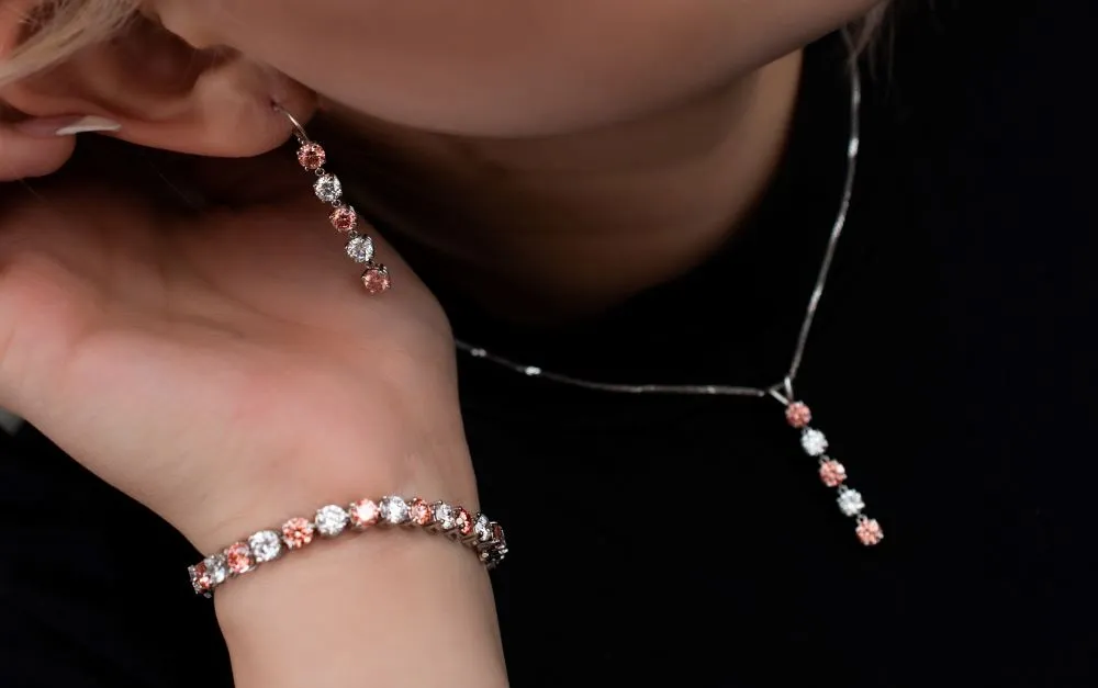 Pink and White Lab Grown Diamond Tennis Bracelet