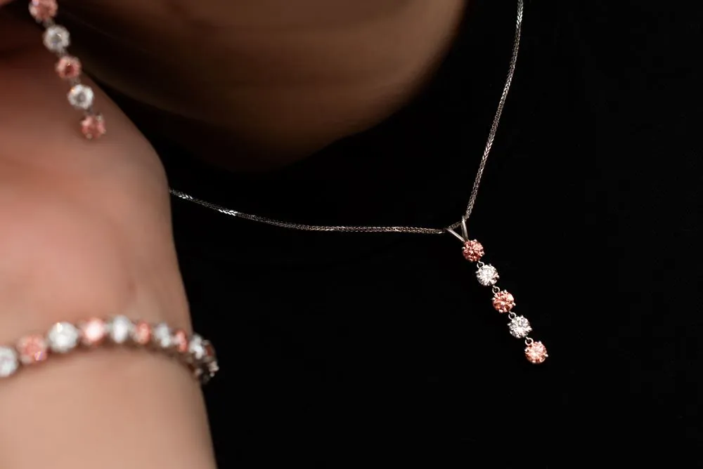 Pink and White Lab Grown Diamond Tennis Bracelet