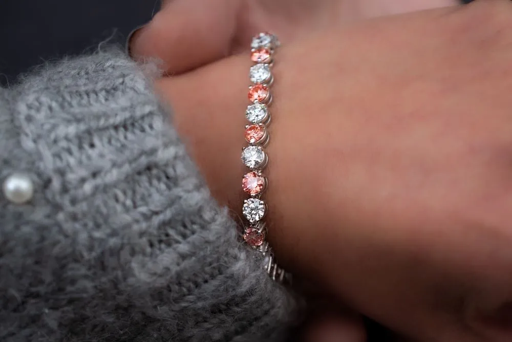 Pink and White Lab Grown Diamond Tennis Bracelet