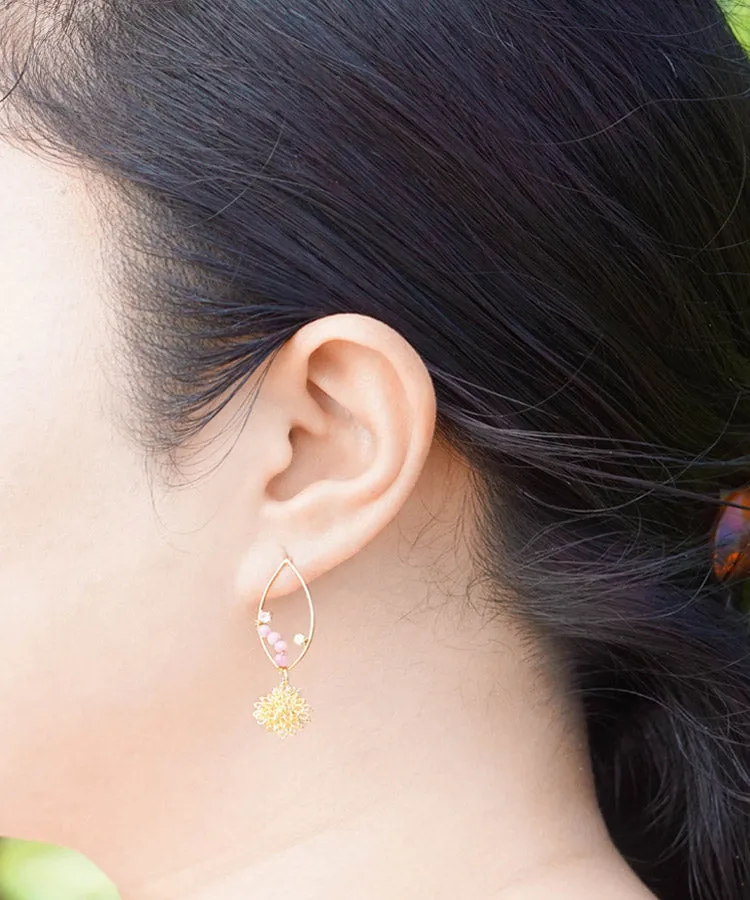 Pink Jade Chrysanthemum Rhombus Japanese Earrings