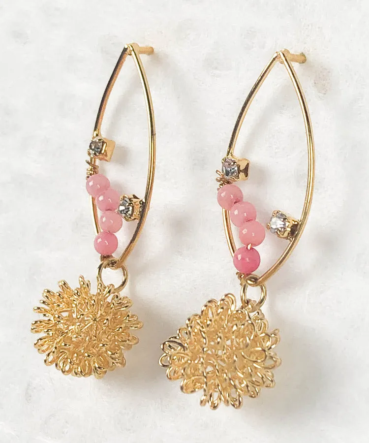 Pink Jade Chrysanthemum Rhombus Japanese Earrings