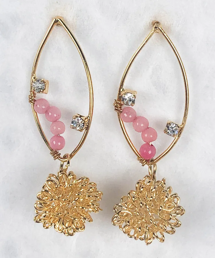 Pink Jade Chrysanthemum Rhombus Japanese Earrings