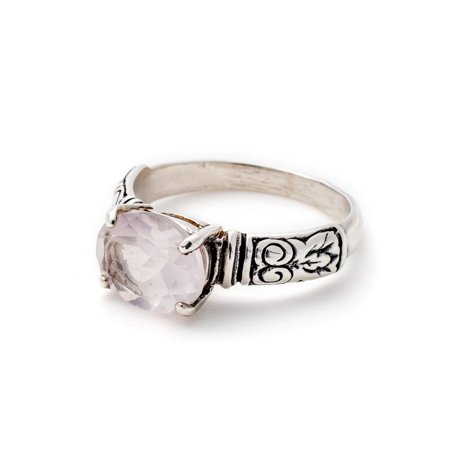 Pink Quartz Ring - Genuine Rose Quartz - Tribal Solitaire Ring