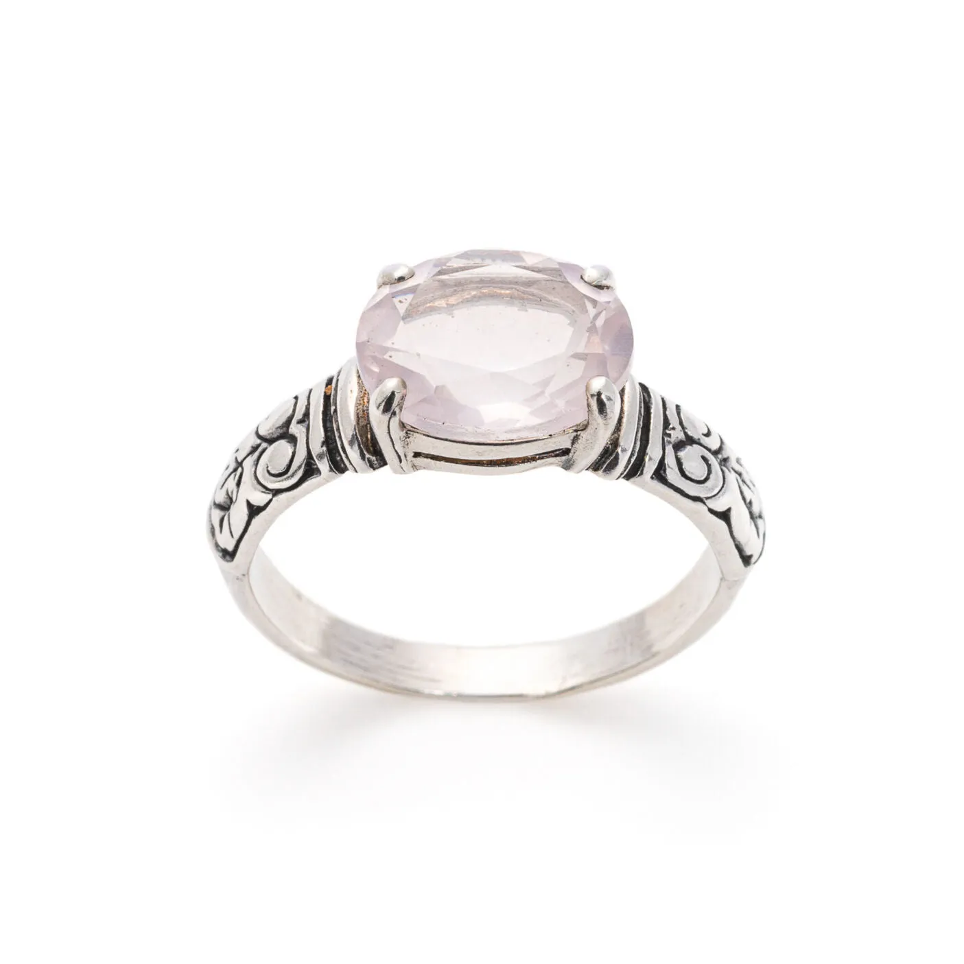 Pink Quartz Ring - Genuine Rose Quartz - Tribal Solitaire Ring