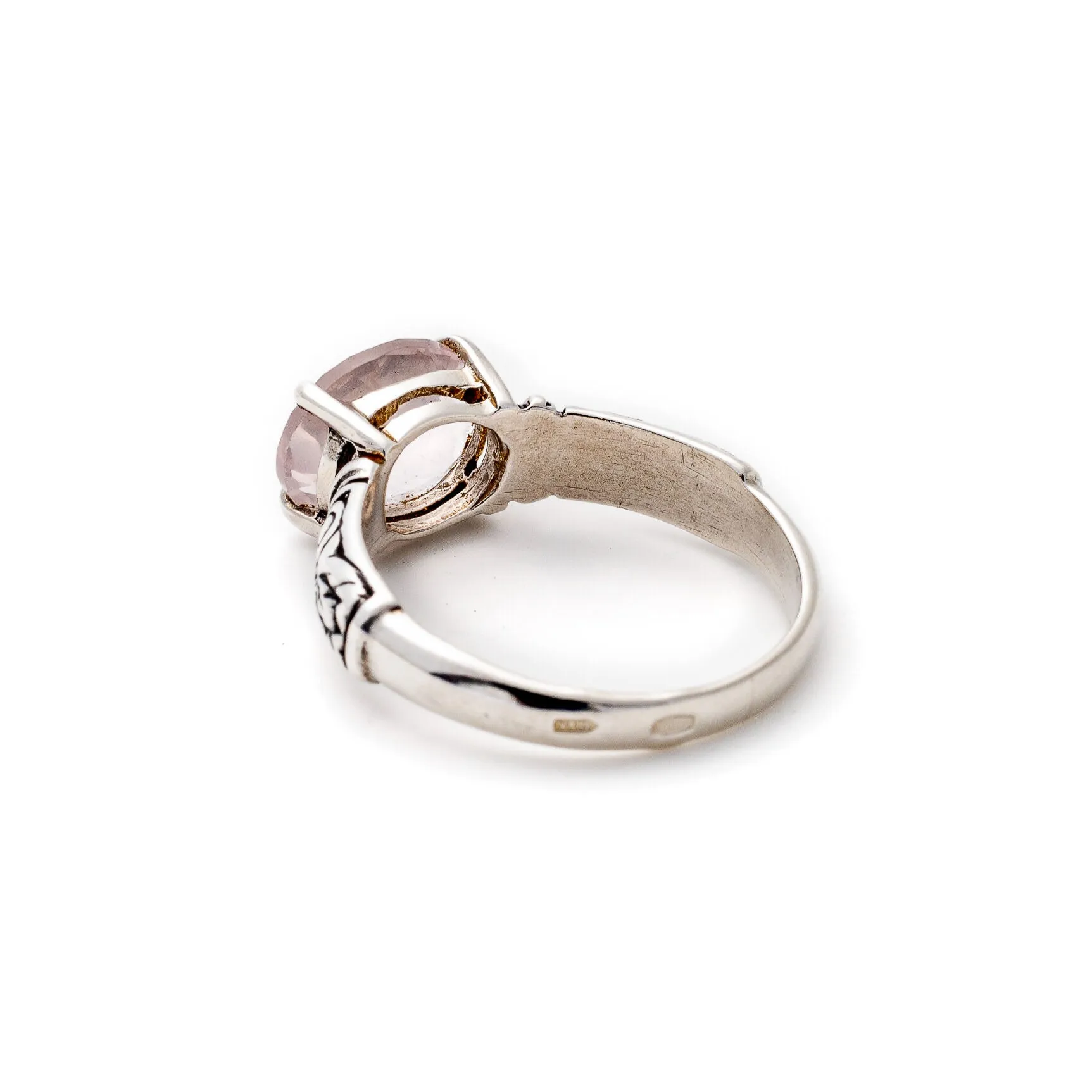 Pink Quartz Ring - Genuine Rose Quartz - Tribal Solitaire Ring