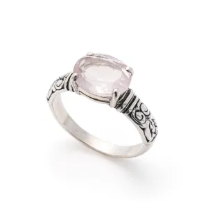 Pink Quartz Ring - Genuine Rose Quartz - Tribal Solitaire Ring