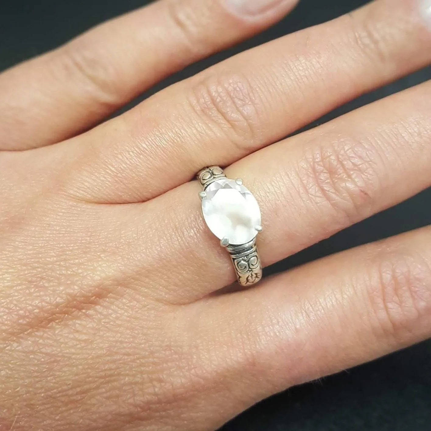 Pink Quartz Ring - Genuine Rose Quartz - Tribal Solitaire Ring