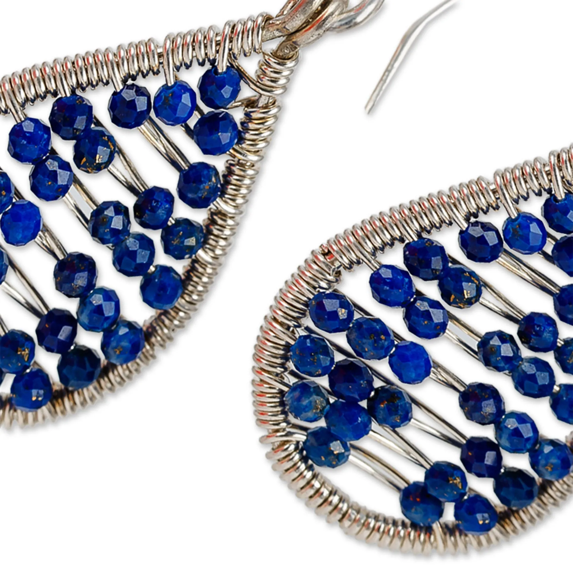 Polished Drop-Shaped Lapis Lazuli Beaded Dangle Earrings - Sky's Intellect | NOVICA