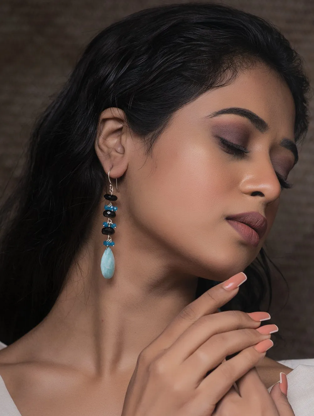 Pure Silver Earrings With Semi Precious Stones - Aqua Green Harmony