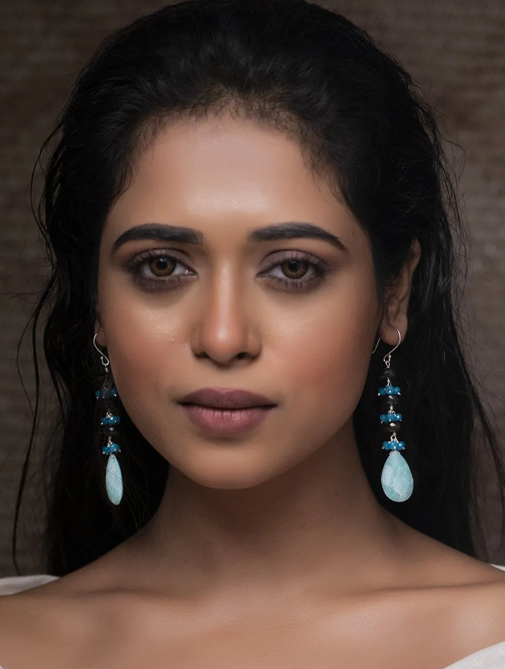 Pure Silver Earrings With Semi Precious Stones - Aqua Green Harmony