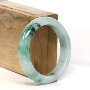 "Classic Princess Half Round" Green Jadeite Jade Bangle (53 mm) #T434