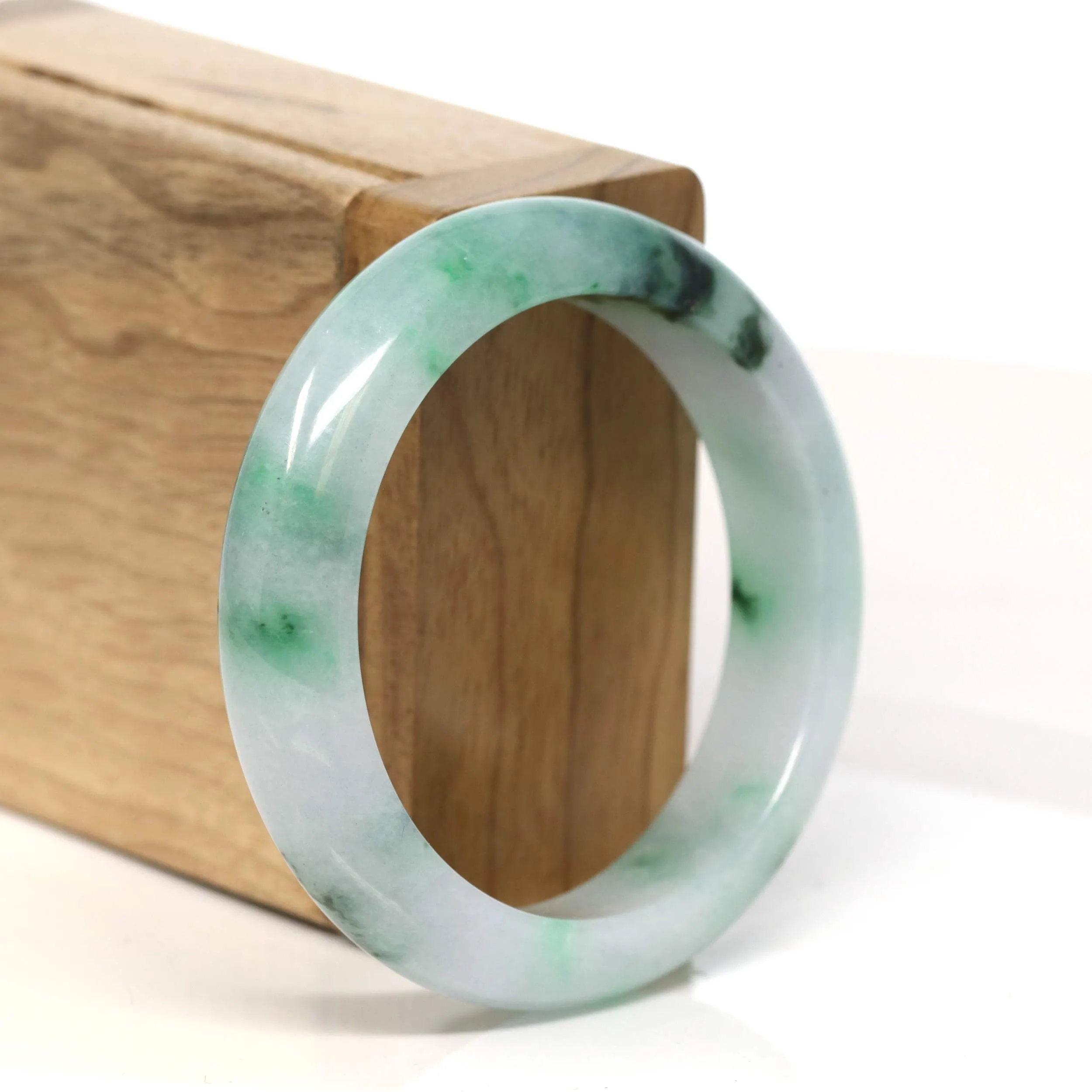"Classic Princess Half Round" Green Jadeite Jade Bangle (53 mm) #T434