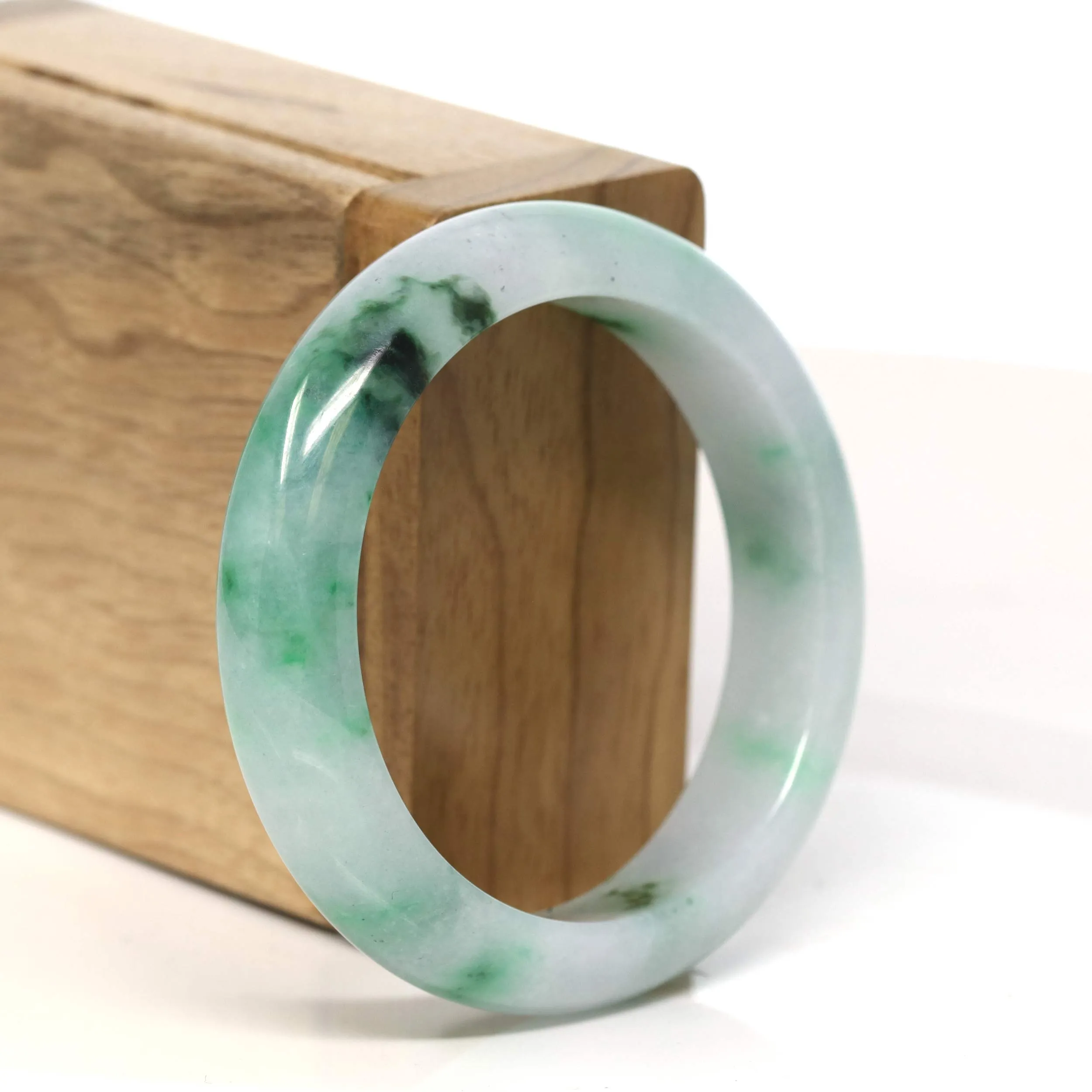 "Classic Princess Half Round" Green Jadeite Jade Bangle (53 mm) #T434
