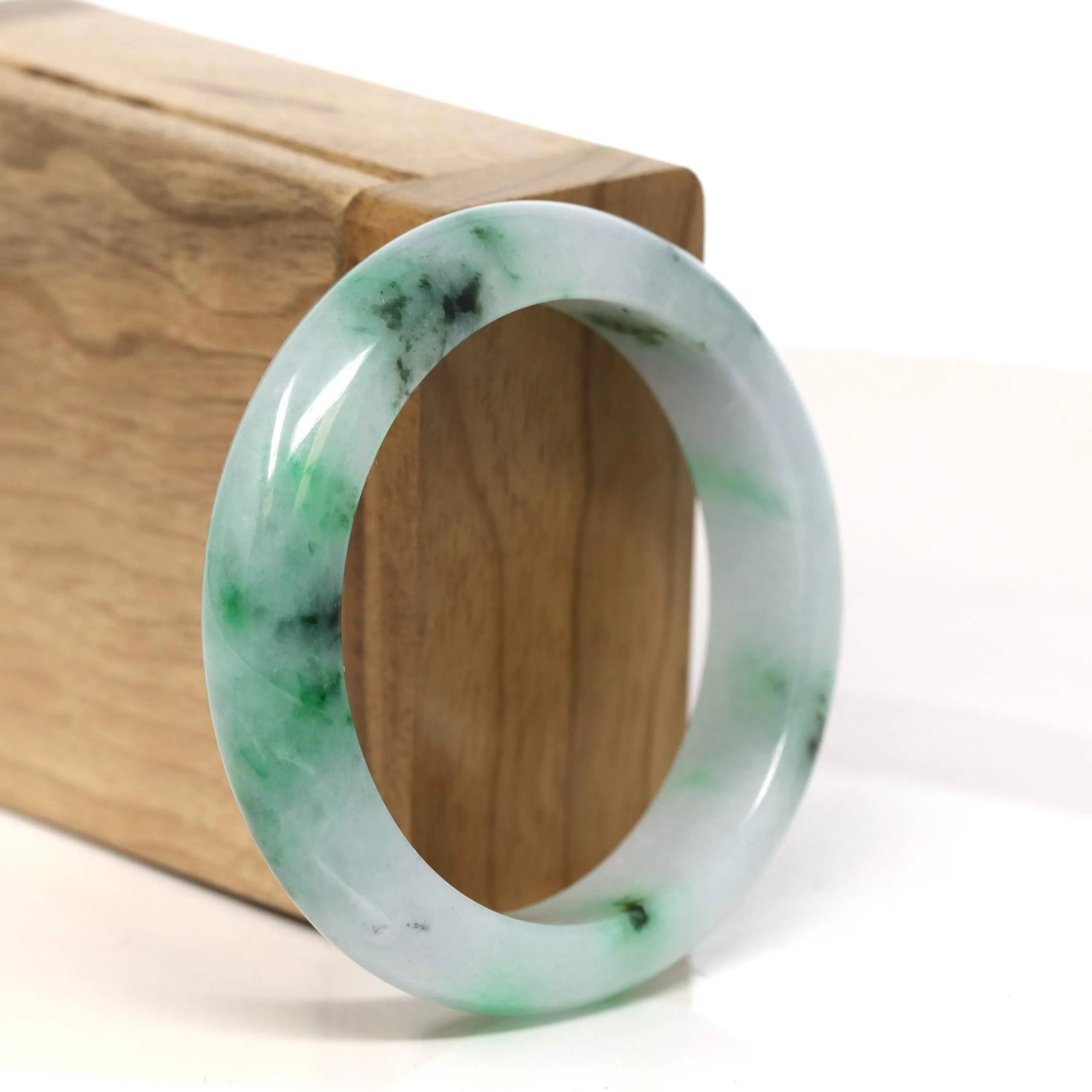 "Classic Princess Half Round" Green Jadeite Jade Bangle (53 mm) #T434