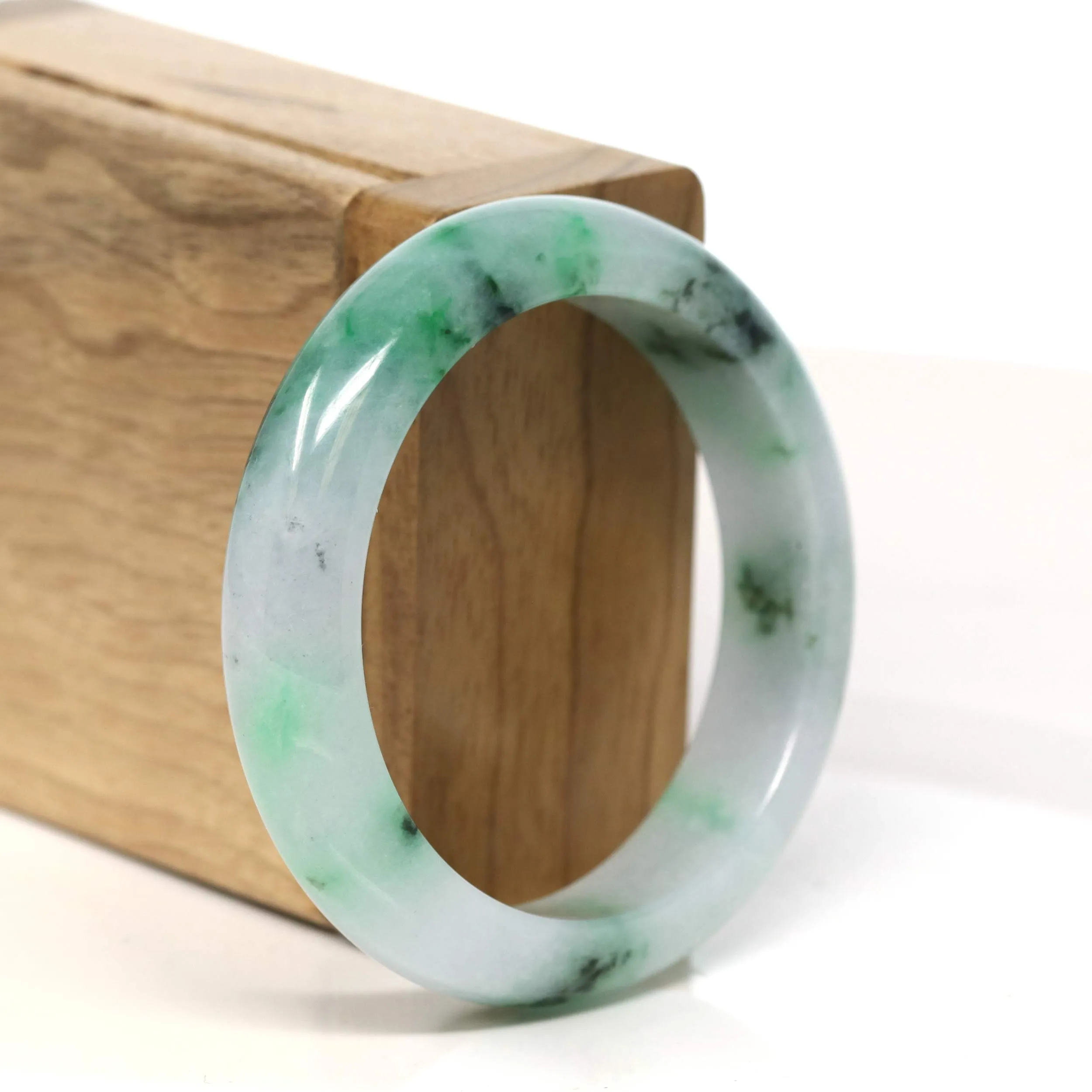 "Classic Princess Half Round" Green Jadeite Jade Bangle (53 mm) #T434