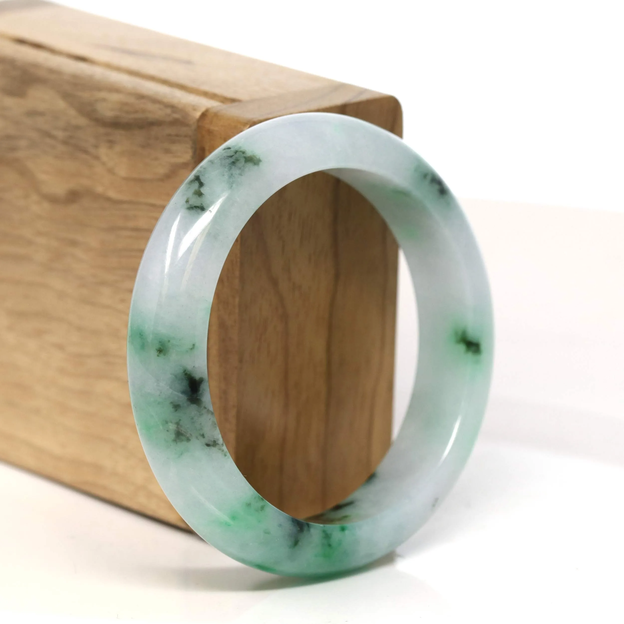 "Classic Princess Half Round" Green Jadeite Jade Bangle (53 mm) #T434