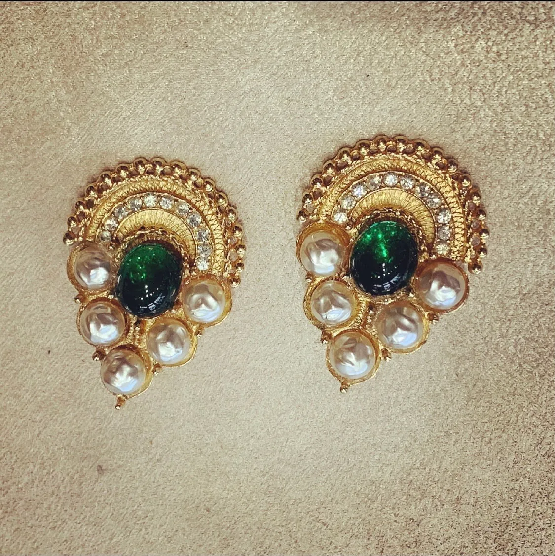 Rare earrings by Mosell in green and pearl glass