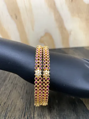 Red Stone and CZ Double Line Bangle