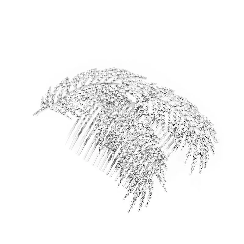 Red White Crystal Wedding Bride Bridal Hair Accessories Feather Hair Comb