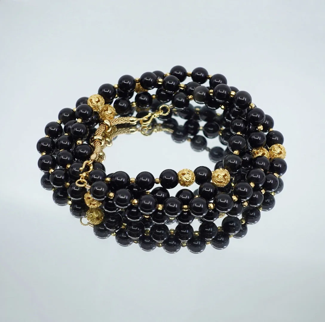 Return to Origin Beaded Obsidian Necklace with Tassels