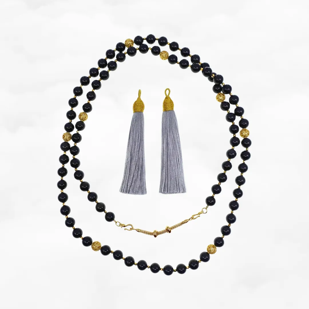 Return to Origin Beaded Obsidian Necklace with Tassels