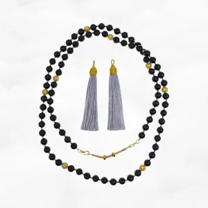 Return to Origin Beaded Obsidian Necklace with Tassels