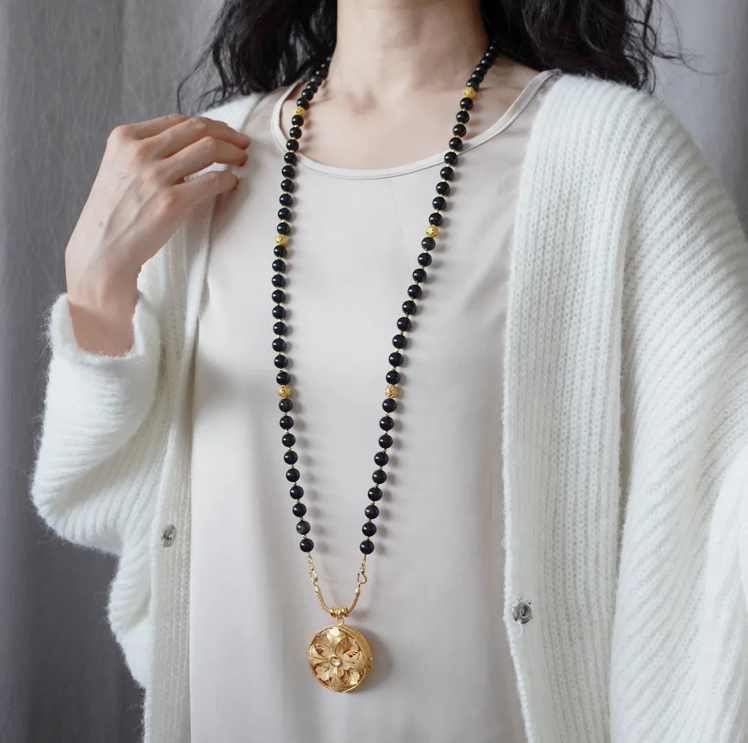 Return to Origin Beaded Obsidian Necklace with Tassels