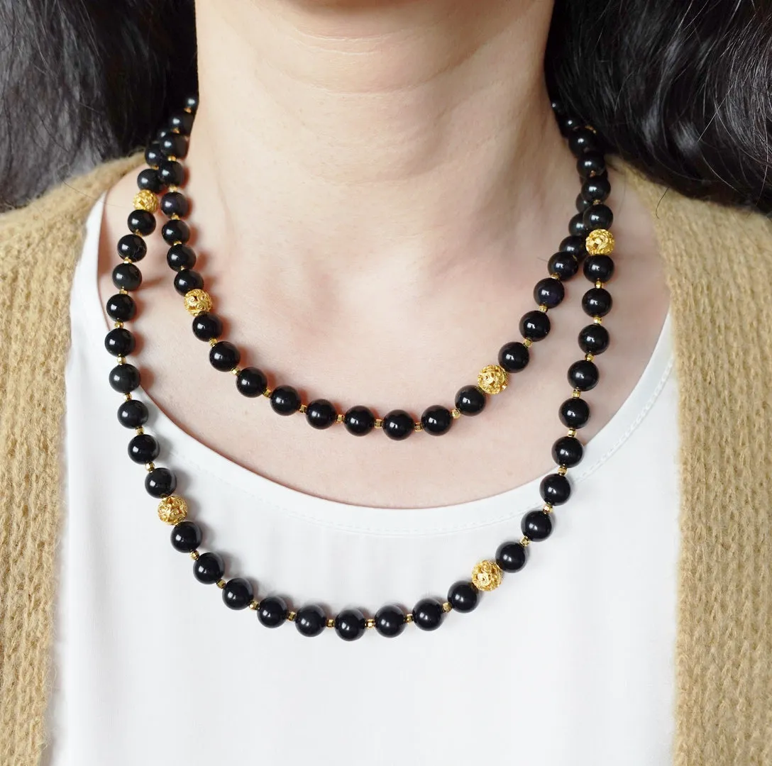 Return to Origin Beaded Obsidian Necklace with Tassels