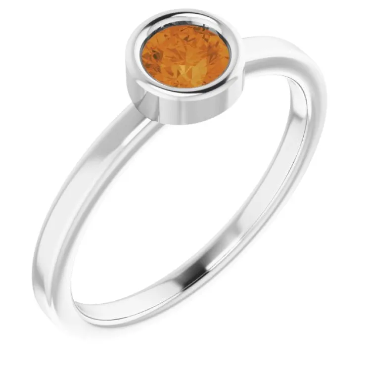 Rhodium-Plated Sterling Silver 4.5 mm Natural Citrine Ring