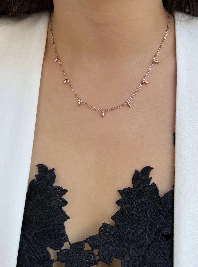 RICE Bead Chain Strand Necklace | 18K Rose Gold Over Sterling Silver
