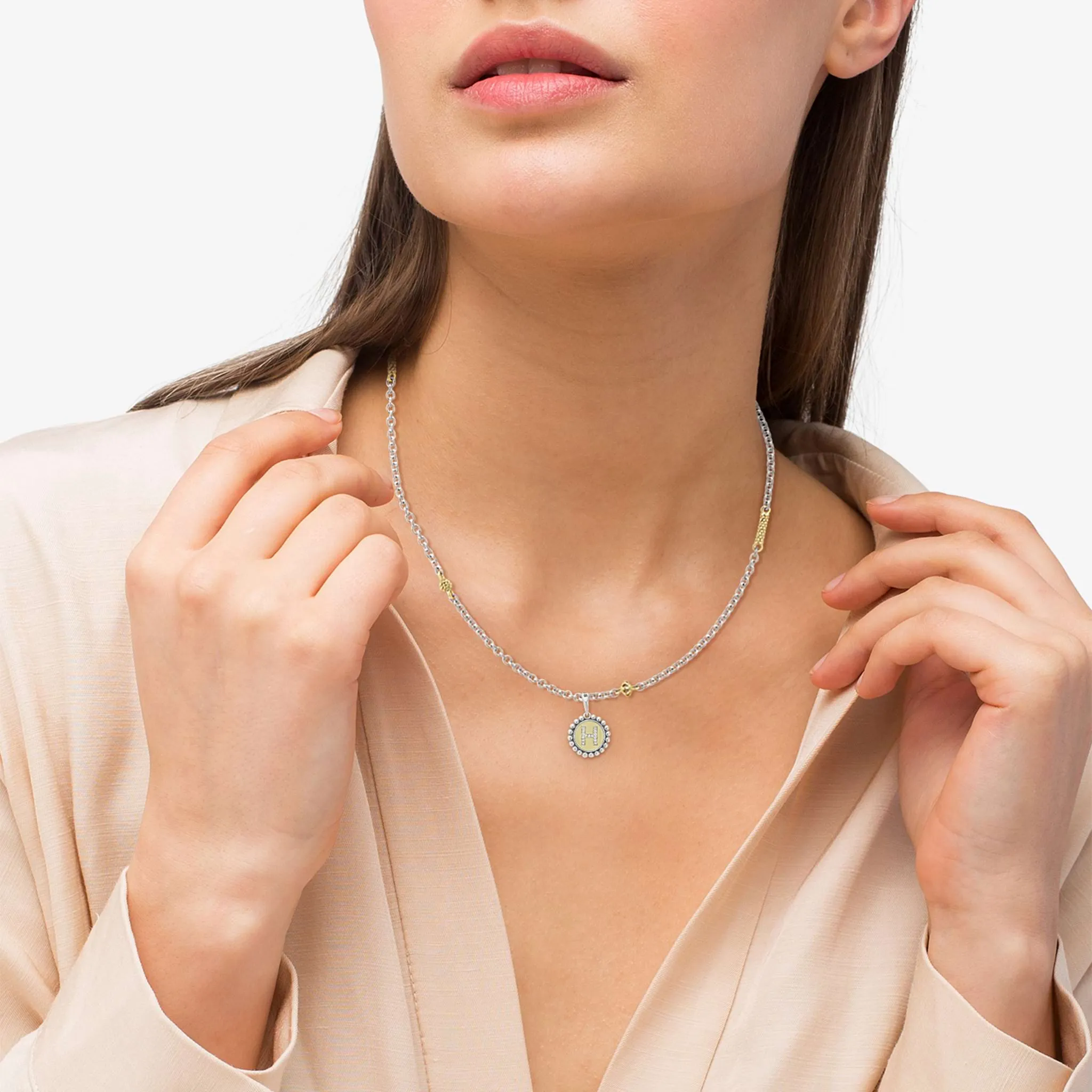 Signature Caviar H Initial Diamond Charm Necklace