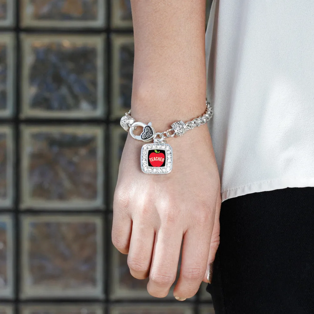 Silver Apples Are For Teachers Square Charm Braided Bracelet