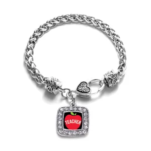 Silver Apples Are For Teachers Square Charm Braided Bracelet