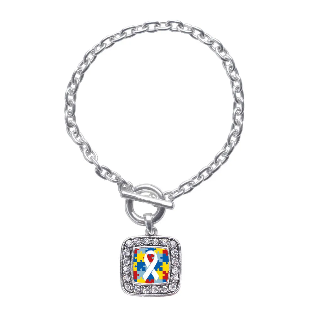 Silver Autism Jigsaw Puzzle Square Charm Toggle Bracelet