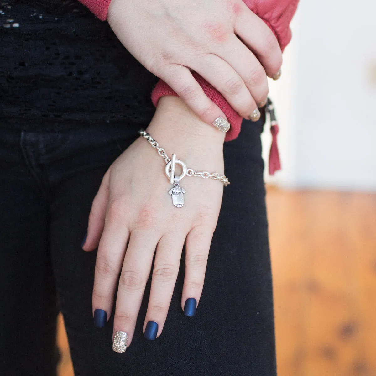 Silver Baby Onesie Charm Toggle Bracelet