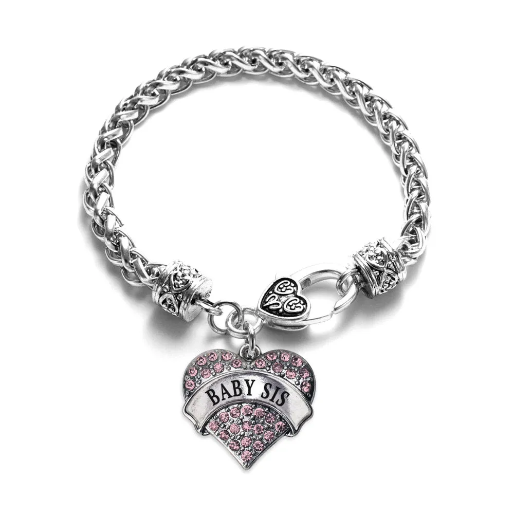 Silver Baby Sis Pink Pink Pave Heart Charm Braided Bracelet