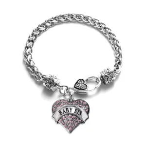 Silver Baby Sis Pink Pink Pave Heart Charm Braided Bracelet