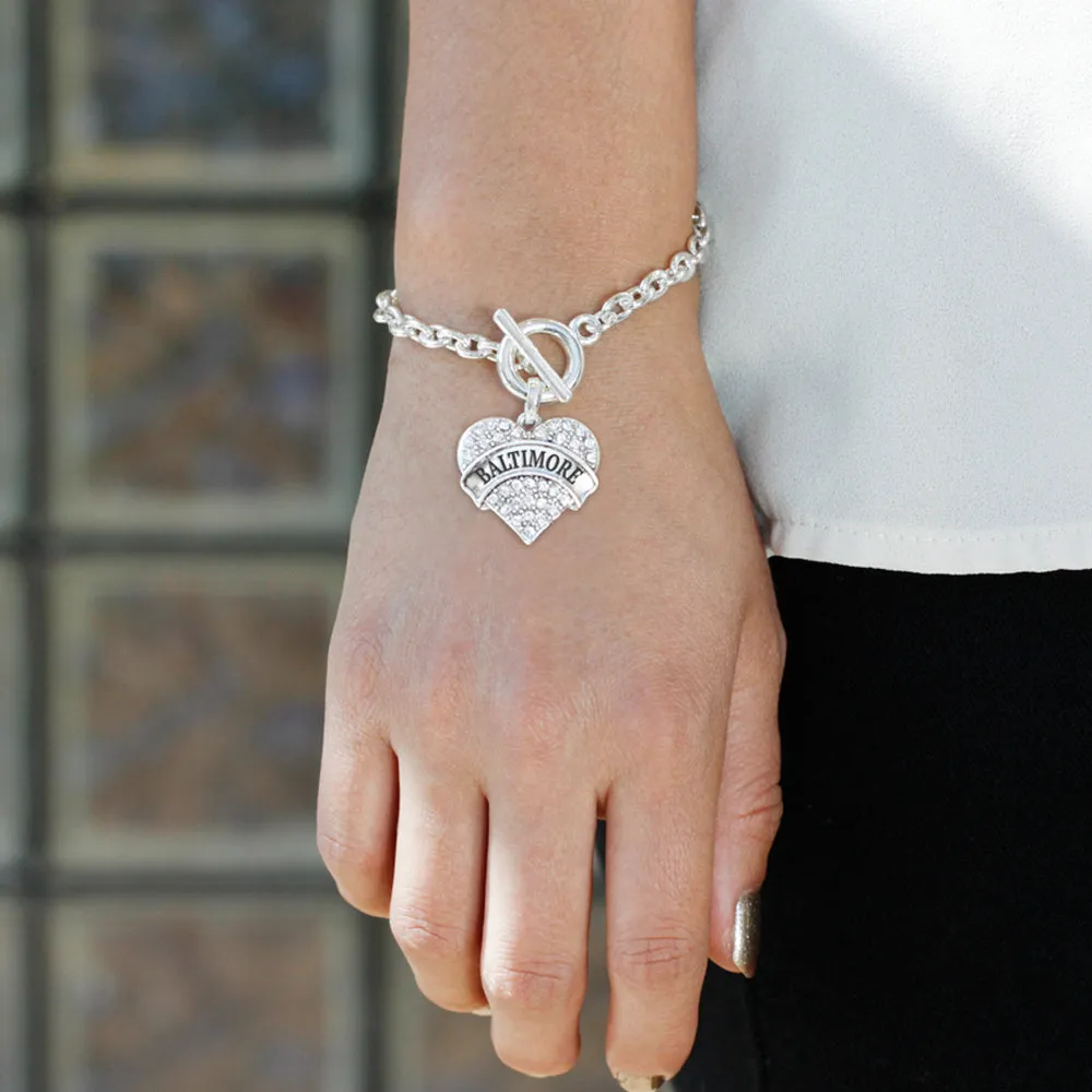 Silver Baltimore Pave Heart Charm Toggle Bracelet