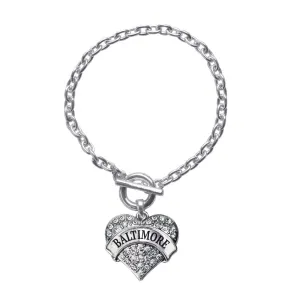 Silver Baltimore Pave Heart Charm Toggle Bracelet