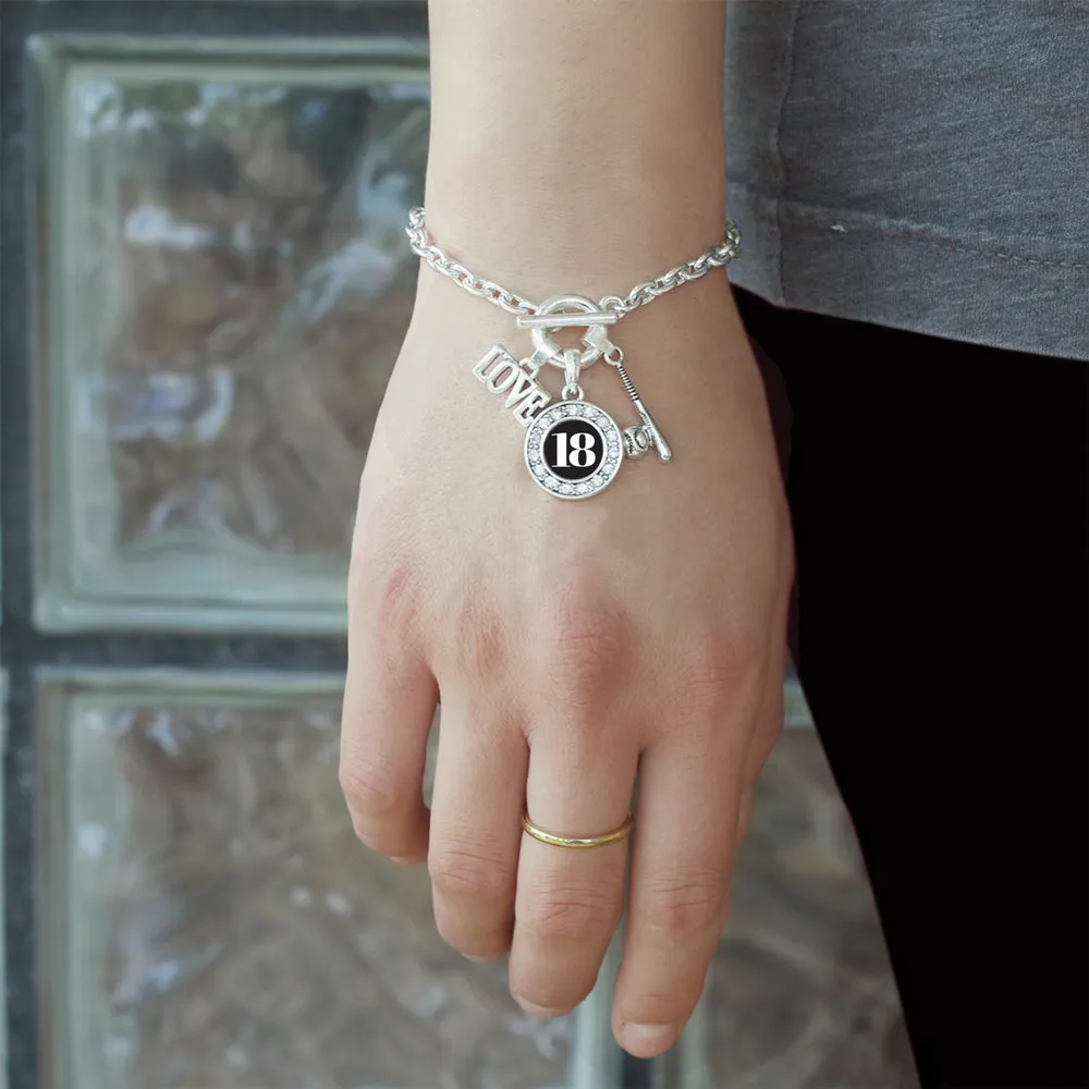 Silver Baseball Bat - Sports Number 18 Circle Charm Toggle Bracelet