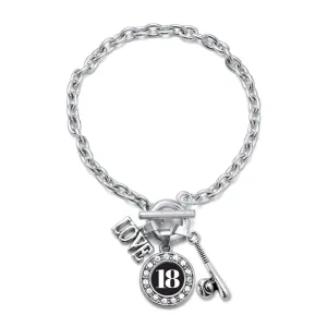 Silver Baseball Bat - Sports Number 18 Circle Charm Toggle Bracelet