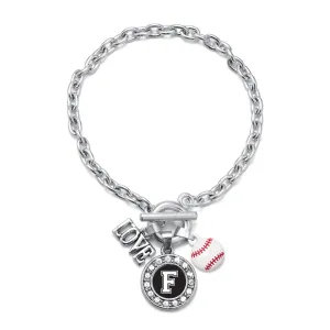 Silver Baseball - Sports Initial F Circle Charm Toggle Bracelet